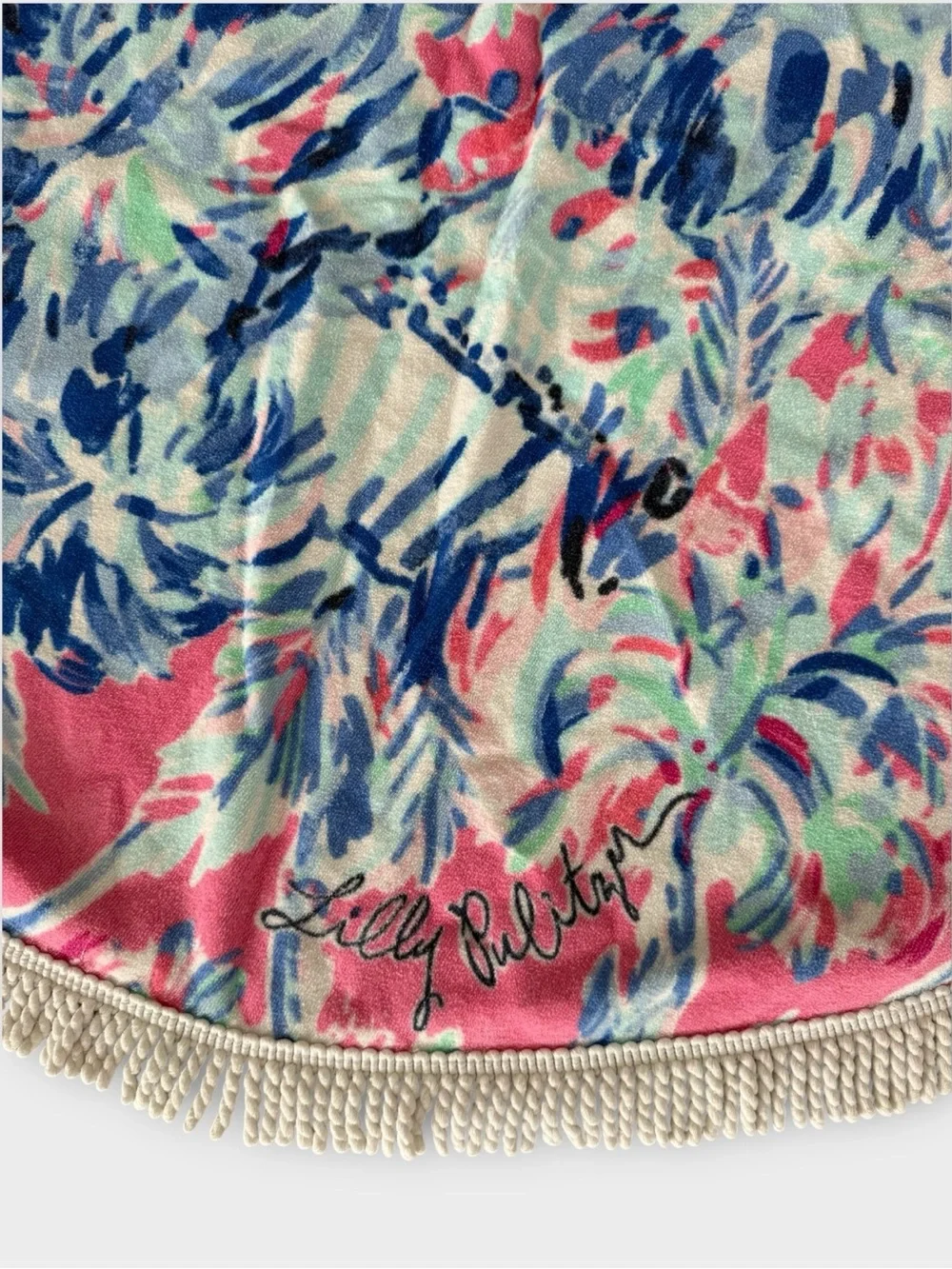GUC Lilly Pulitzer Cabana Cocktail Round Tropical Beach Towel with White Fringe